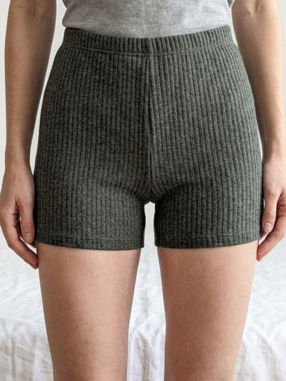 Olive Green Ribbed Knit Shorts -  She+Sky Comfy Shorts Year Round Size Small